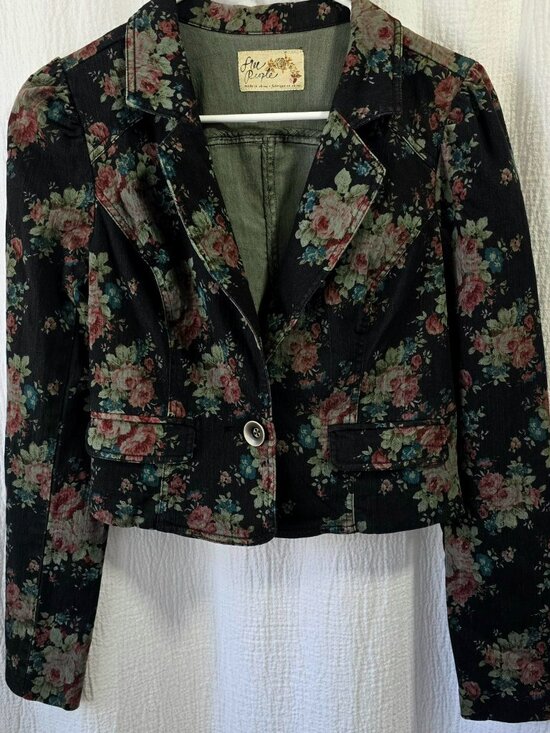 Free People Jackets & Blazers - Free People Cropped Floral Blazer Jacket Size 6 Boho Romantic Cottagecore